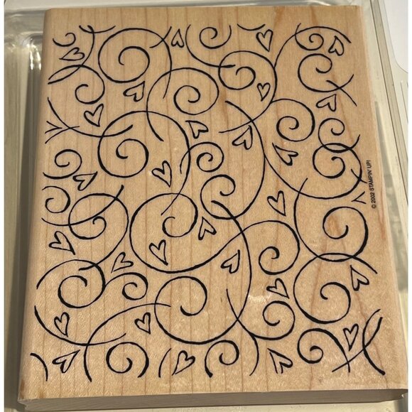 Soft Swirls Heart Pattern Rubber Background Stamp By Stampin' Up! On Wooden Bloc - Picture 1 of 3